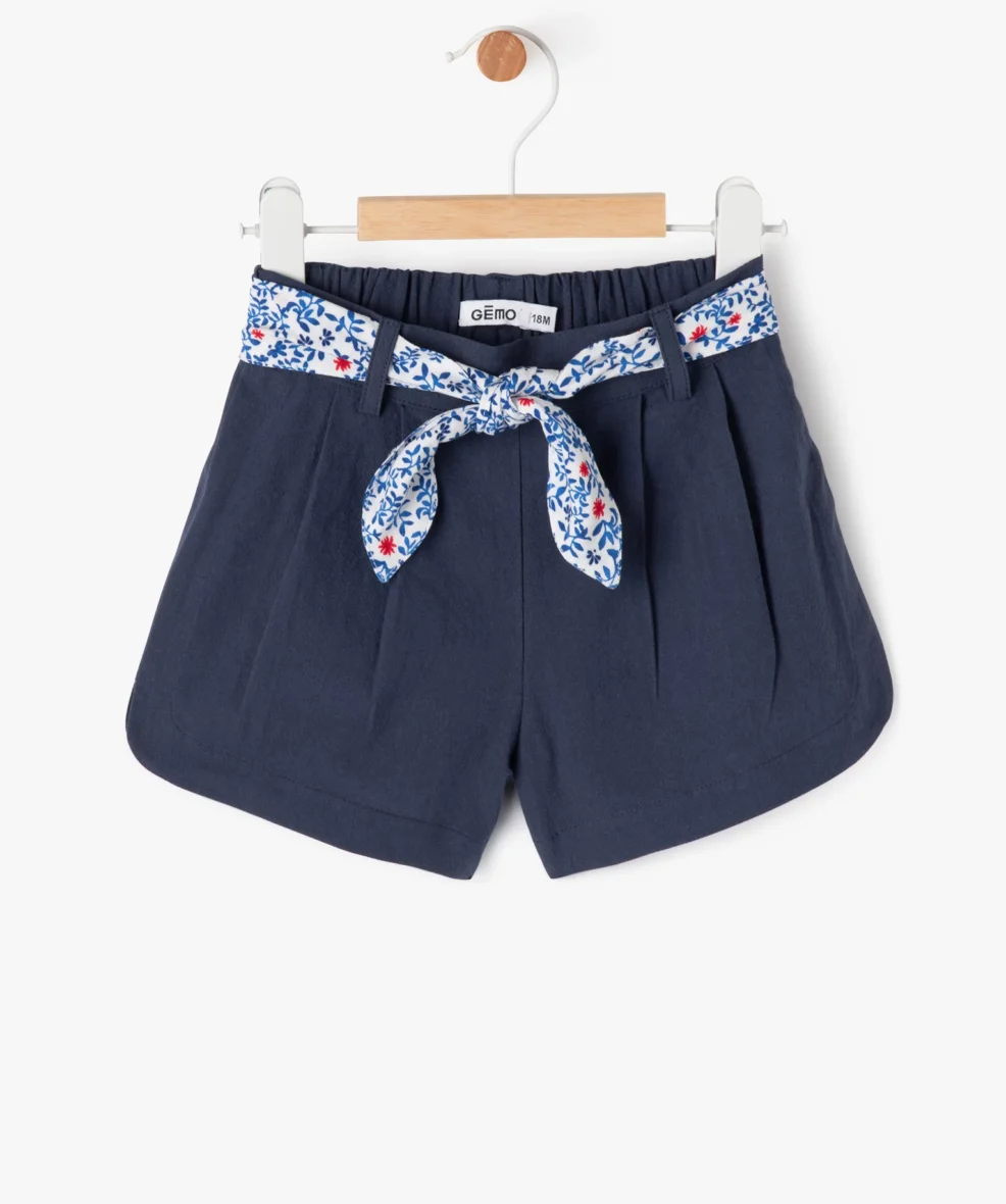 Short en coton avec ceinture imprimée